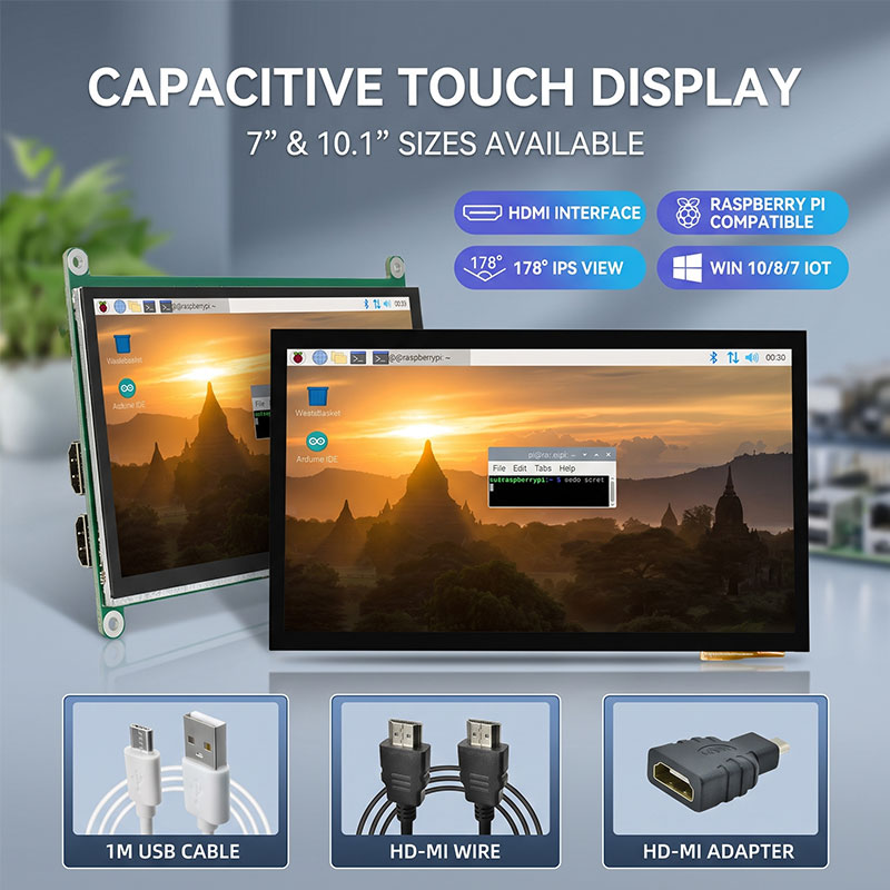Raspberry Pi 10.1 Inch Capacitive Touch Screen Ips - IPS HDMI сенсорный дисплей 7/10.1 дюймов,